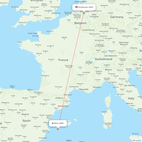 Transavia flights between Ibiza and Eindhoven