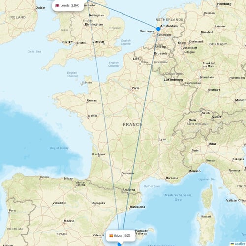 Jet2 flights between Ibiza and Leeds