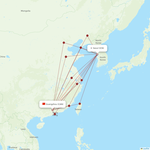 Asiana Airlines flights between Seoul and Guangzhou