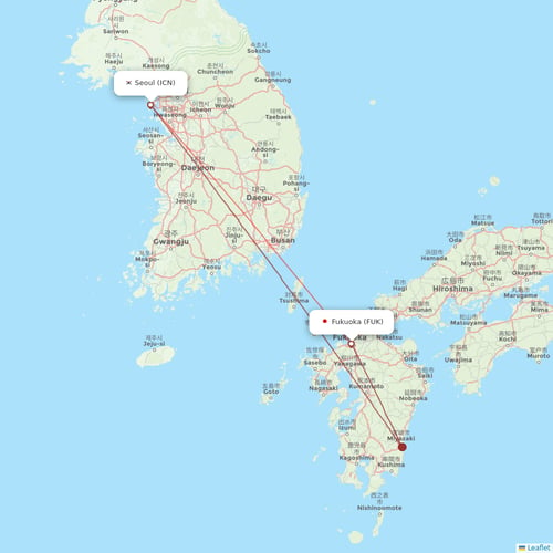 T´Way Air flights between Seoul and Fukuoka