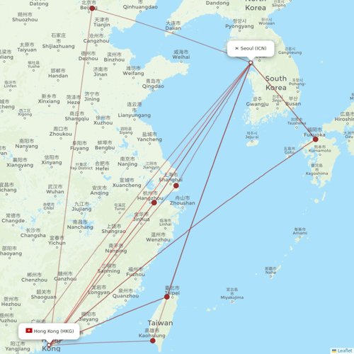 Korean Air flights between Seoul and Hong Kong