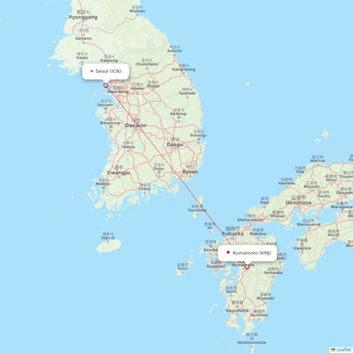 T´Way Air flights between Seoul and Kumamoto