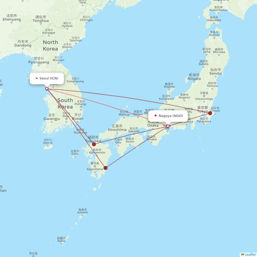 Korean Air flights between Seoul and Nagoya