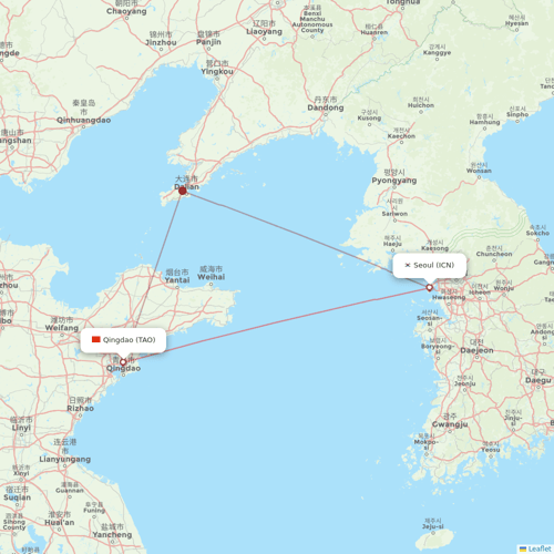 Qingdao Airlines flights between Seoul and Qingdao