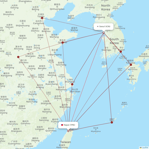China Airlines flights between Seoul and Taipei