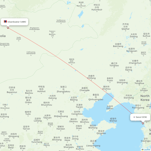 Aero Mongolia flights between Seoul and Ulaanbaatar