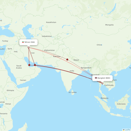 Mahan Air flights between Tehran and Bangkok