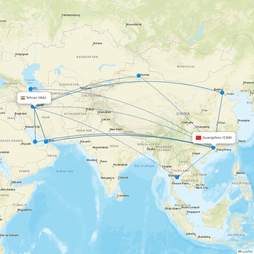 Mahan Air flights between Tehran and Guangzhou