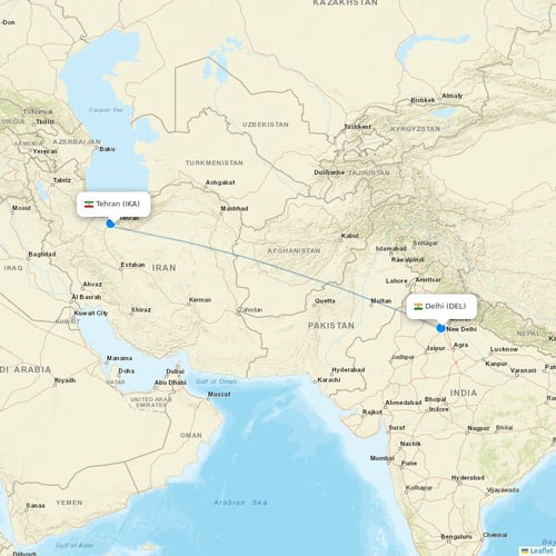 Mahan Air flights between Tehran and Delhi