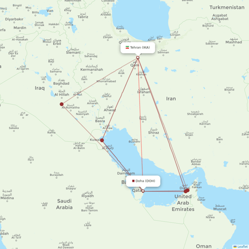 Qatar Airways flights between Tehran and Doha