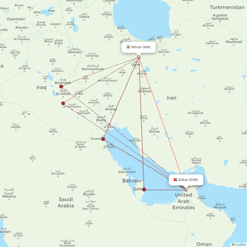 Mahan Air flights between Tehran and Dubai