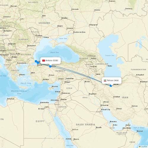 Mahan Air flights between Tehran and Ankara