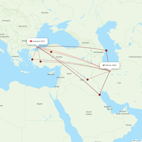 Turkish Airlines flights between Tehran and Istanbul