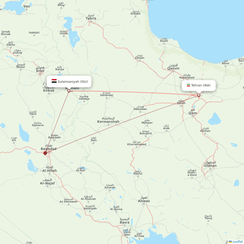 Mahan Air flights between Tehran and Sulaimaniyah