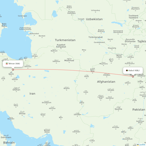 Kam Air flights between Tehran and Kabul