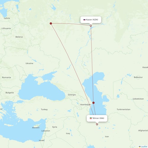 Mahan Air flights between Tehran and Kazan