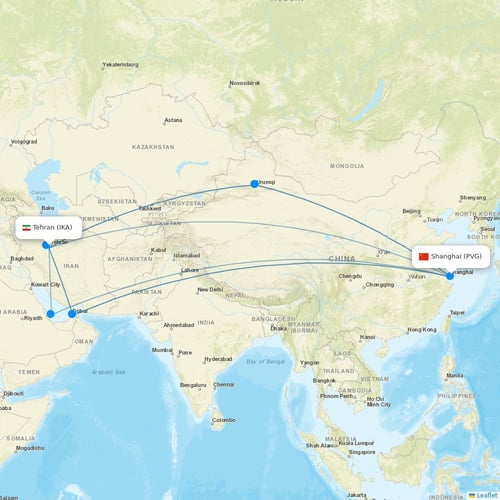 Mahan Air flights between Tehran and Shanghai