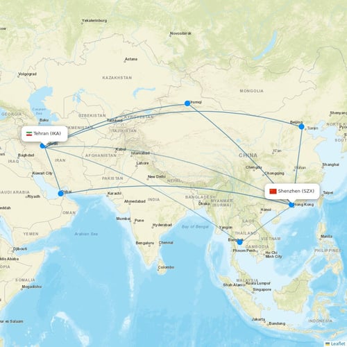 Mahan Air flights between Tehran and Shenzhen