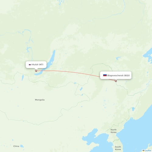 IrAero flights between Irkutsk and Blagoveschensk