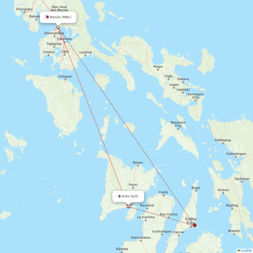 Philippine Airlines flights between Iloilo and Manila