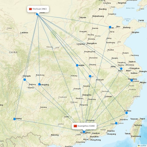 Chongqing Airlines flights between Yinchuan and Guangzhou