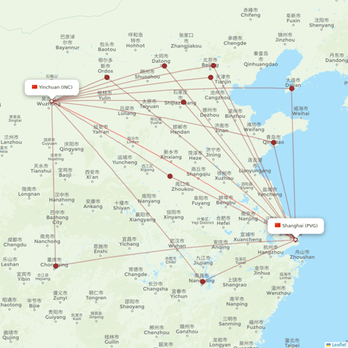Loong Air flights between Yinchuan and Shanghai