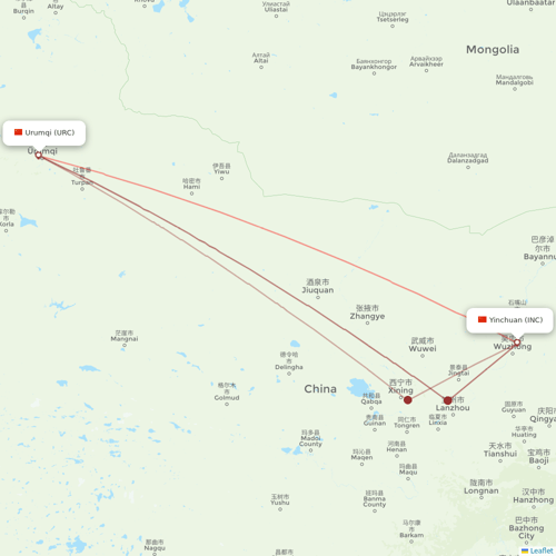 Loong Air flights between Yinchuan and Urumqi