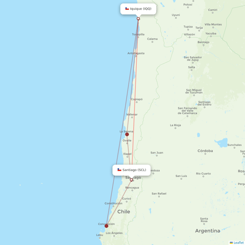 JetSMART flights between Iquique and Santiago