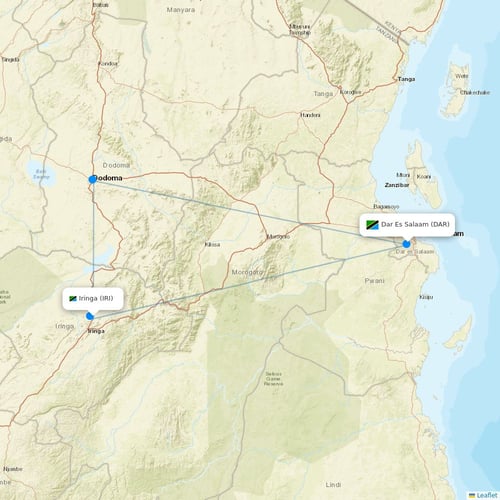 Auric Air flights between Iringa and Dar Es Salaam