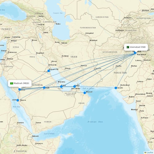 Airblue flights between Islamabad and Madinah