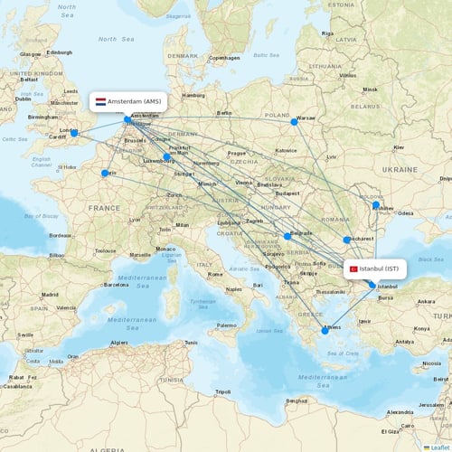 Turkish Airlines flights between Istanbul and Amsterdam
