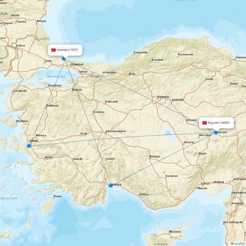 Turkish Airlines flights between Istanbul and Kayseri
