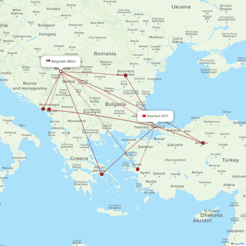 Air Serbia flights between Istanbul and Belgrade