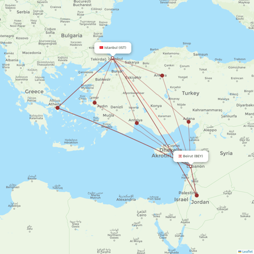 Middle East Airlines flights between Istanbul and Beirut