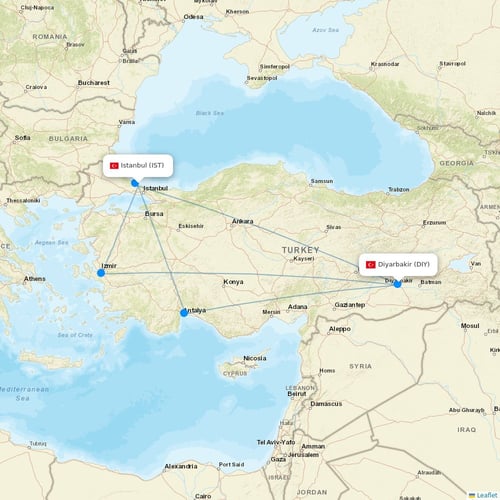 Turkish Airlines flights between Istanbul and Diyarbakir