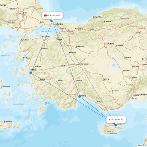 Turkish Airlines flights between Istanbul and Ercan