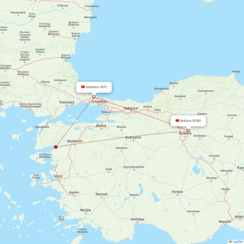 Turkish Airlines flights between Istanbul and Ankara