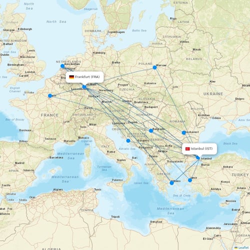 Turkish Airlines flights between Istanbul and Frankfurt