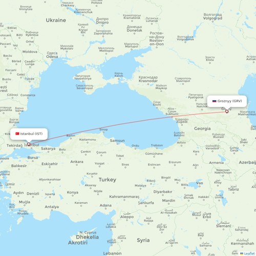 UTair flights between Istanbul and Groznyy