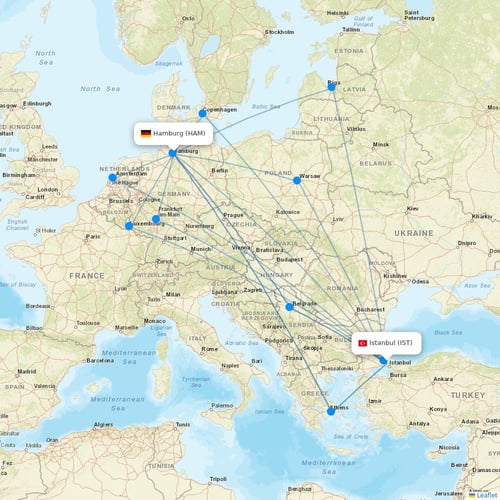 Turkish Airlines flights between Istanbul and Hamburg