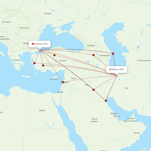 Turkish Airlines flights between Istanbul and Tehran
