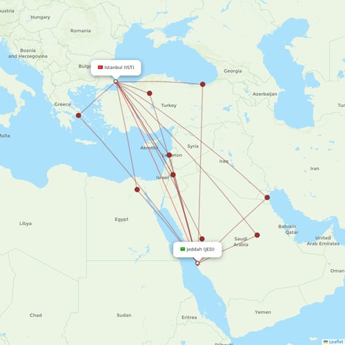 Saudia flights between Istanbul and Jeddah