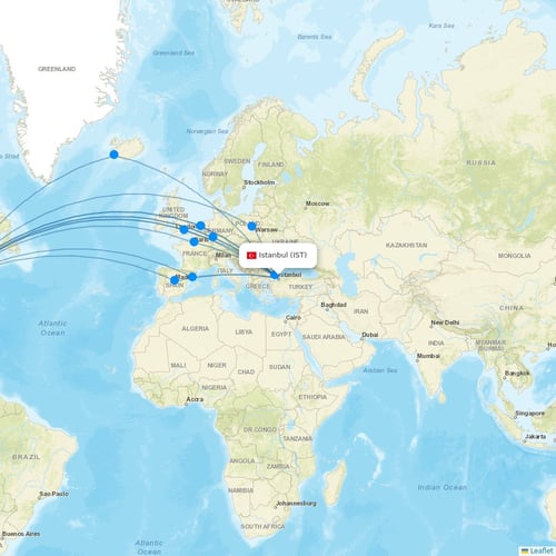 Turkish Airlines flights between Istanbul and New York