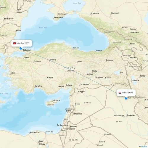 Iraqi Airways flights between Istanbul and Kirkuk