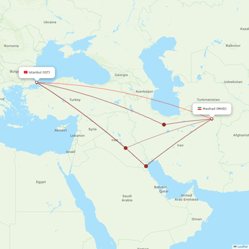 Iran Airtour flights between Istanbul and Mashad