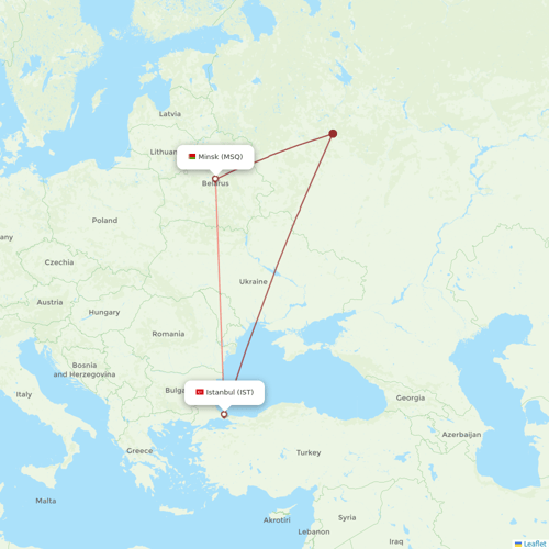 Belavia flights between Istanbul and Minsk