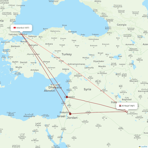 Iraqi Airways flights between Istanbul and Al-Najaf