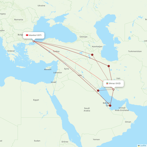Iran Airtour flights between Istanbul and Shiraz