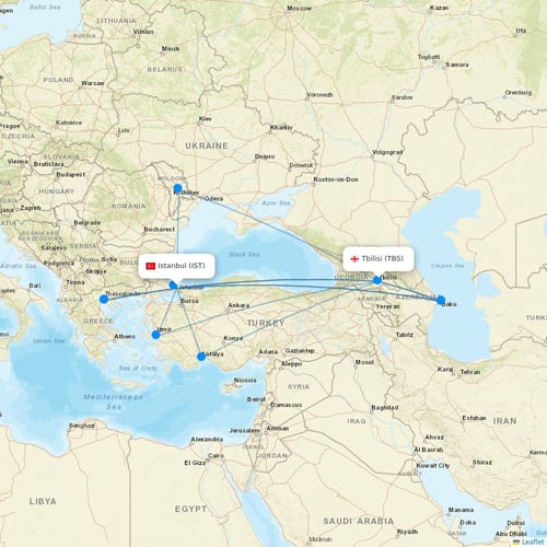 Turkish Airlines flights between Istanbul and Tbilisi