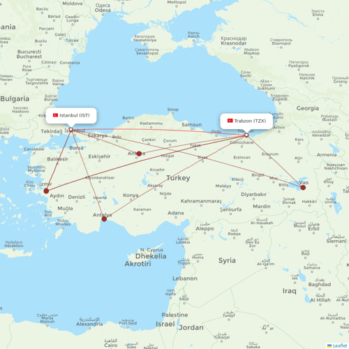 Turkish Airlines flights between Istanbul and Trabzon